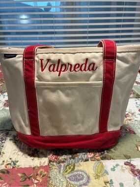 Land’s End Canvas Tote with Red Base and Cream Upper